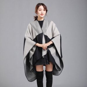 Winter Faux Kasjmier Plaid Sjaal Vrouwen Vrouwelijke Lange Mouwen Wrap Vintage Zachte Dikke Warme Sjaal Bovenkleding Jas