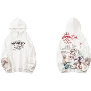 Lenstid Mannen Hip Hop Pullover Hoodies Chinese Schilderen Wonderland Print Winter Fleece Streetwear Harajuku Katoen Kap Sweatshirts