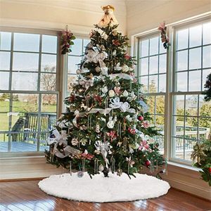 2 stuks Wit Pluche Kerstboom Rok Tapijt Grote Besneeuwde Wit Faux Fur Floor Mat Xmas Decoraties Nieuwjaar Ornamenten 48 inch