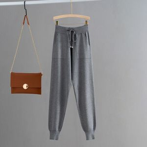 GIGOGOU Gebreide Hoge Taille Vrouwen Crop Harembroek Effen Peg Been Fly Broek Casual Koord Winter Warm Werkkleding Wortel Broek