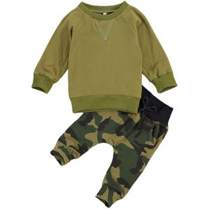 Baby Boy Lente Herfst Outfits Lange Mouwen Trui Top + Broek Camouflage Geribbelde Sluiten Elastische Taille Trekkoord Broek