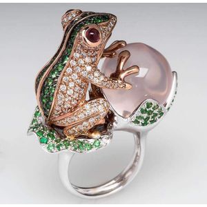 Yobest Vintage Groene Zirconia Kikker Hold Crystal Ringen Voor Vrouwen Boho Dier Engagement Ring Rode Ogen Gothic