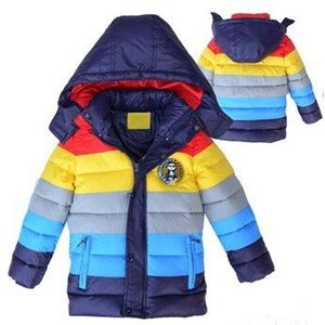 Winter Warm Houden Jongens Jas Lange Stijl Kleur Streep Dikke Jas Voor Kinderen Kinderen Hooded Bovenkleding Kleding