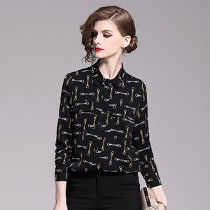 Luxe Herfst Mode Vrouwen Shirts Print Mouw Mouwen Office Dames Werk Uniformen Ol Stijlen Harajuku Pocket Losse Lady Shirts