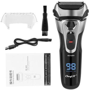 Snel Opladen Elektrische Scheerapparaat Full Body Wasbare Baard Trimmer Krachtige Triple Scheren Scheermes Met Bakkebaarden Trimmer Led Display
