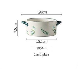 Thuis Groen Blad Keramische Soep Plaat Anti-Hete Diepe Plaat Voor Magnetron Keuken Salade Fruitschaal Met handvat Servies