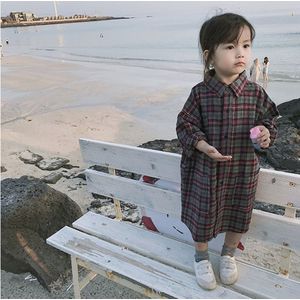 Meisjes shirts plaid shirt rok lange jas herfst kinderkleding kraag shirt meisjes blouse