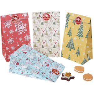 12 Stks/partij Kerst Bag Kraftpapier Met Seal Sticker Kerstman Herten Candy Cookies Zak Voedsel Pakket Xmas party Decor