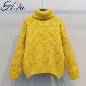 H.SA Women Winter Warm Christmas Sweaters Korean Twist Knitwear Pullovers Long Sleeve Thick Jumpers Loose Outerwear Tops