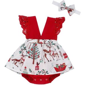 Xmas Baby Baby Meisjes Kleding Kant Romper + Hoofdband Outfits