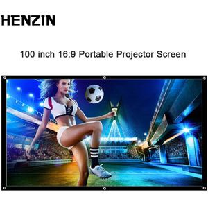 HENZIN Draagbare 100 inch Wandmontage Projector Scherm HD 16:9 Polyester Opvouwbare Projectiescherm Voor Home Outdoor Cinema