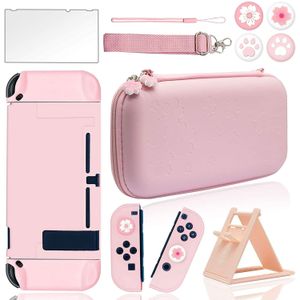 10 In 1 Roze Reizen Bundel Case Draagbare Tas Voor Nintendo Switch Met Harde Beschermhoes Glas Screen Protector Ultra-Dunne