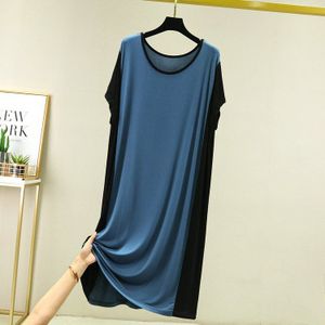 Patchwork Kleur Losse Nachthemden Vrouwen O Hals Korte Mouwen Sleepshirt Vrouwelijke Toevallige Zomer Jurk Vet Mm Homewear Nachthemd