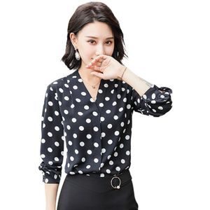 Polka-Dot Shirt Vrouwen Lange Mouw Voorjaar Mode V-hals Chiffon Blouses Office Dames Temperament Werk Tops