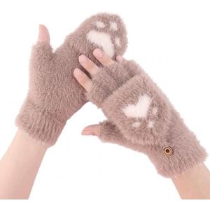 Vrouwen Winter Katten Klauw Half Vinger Warme Gebreide Handschoenen Pluizige Flip Cover Mitten