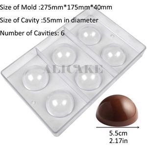 3D Polycarbonaat Chocolade Mallen Ball Sphere Vorm Vorm Plastic Chocolade Mould Lade Transparant Voor Bakkerij Bakken Gebak Gereedschap