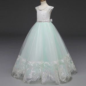 Mint Green Baljurk Lace Bloem Meisje Jurken Bloemen Organza Floor Lengte Meisjes Pageant Jurken Eerste Communie Jurken