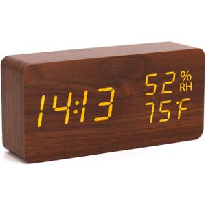 Digitale Wekker Hout Led Verstelbare Helderheid Voice Control Desk Houten Wekker Met Dag Datum Temperatuur