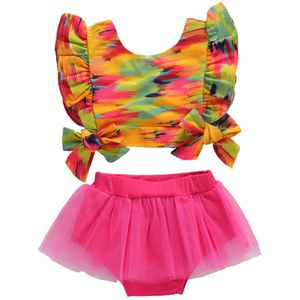 Zomer Mooie Baby Baby Meisjes Kleding Sets Ruches Korte Mouwen Tie-Dye Print T Shirts Tops + Shorts 2 Pcs