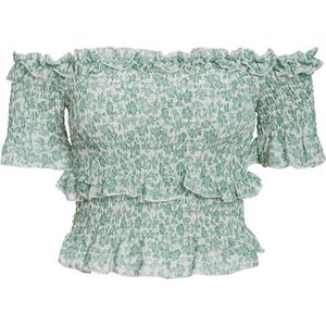 Simplee Vintage Groene Bloemen Vrouwen Blouse Shirt Off Shoulder Gewassen Tops En Blouse Sexy Zomer Half Mouwen Top