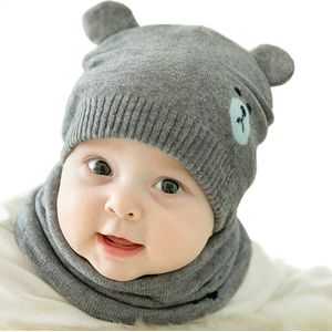 Baby Winter Caps Sjaal Suits Warm Gebreide Beanie Cap Leuke Cartoon Beer Beanie M8694