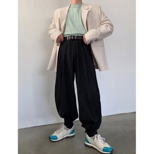 Mannen Korea Japan Stijl Streetwear Casual Bundel Zoom Broek Mannelijke Losse Vintage Mode Pak Broek Lange Harembroek