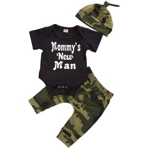 Leuke Pasgeboren Camouflage Baby Jongens Tops Romper Jumpsuit Lange Broek Hoeden Outfits Kleding Zomer
