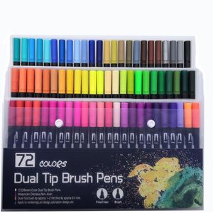 72 Kleuren Dual Borstel Art Markers Pen Fijne Tip En Borstel Tip Geweldig Voor Bullet Journal Volwassen Kleurboeken Kalligrafie belettering