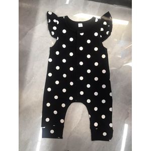 Baby Romper Voor Meisjes, Polka Dot Print Ronde Hals Volants Mouwen Bodysuit Jumpsuit Voor Kinderen, Zwart