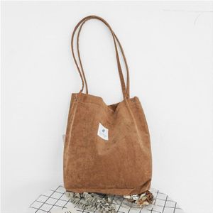 Vrouwen Corduroy Canvas Schoudertassen Vrouwelijke Eco Doek Handtas Tote Kruidenier Herbruikbare Opvouwbare Boodschappentas Katoenen Voering Pouch