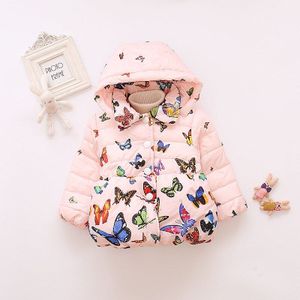 Winter Kinderkleding Vlinder Print Hooded Kinderen Katoenen Gewatteerde Jas Baby Meisjes Uitje Kleding Kinderen Jas