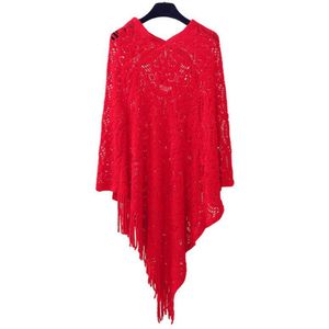 Artguy vrouwen Cozy Lichtgewicht Gehaakte Omzoomd Hem Knit Trui Truien Poncho Cape Shawl Wrap