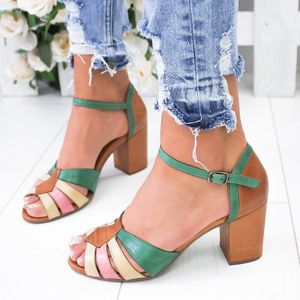 Zomer Sandalen Vrouwen Enkel Gesp Hoge Hakken Sexy Vrouwelijke Peep Toe Mode Sandalias Gemengde Kleur Dames Schoenen Plus Size