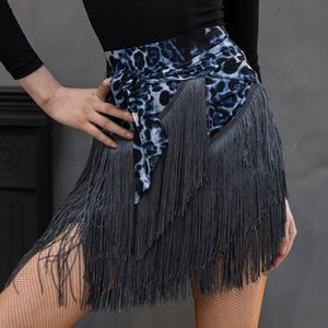 Volwassen Vrouwen Latin Dance Kwastje Hip Sjaal Rok Dames Omzoomd Luipaard Print Hip Driehoekige Rok Dancewear Prestaties Kleding