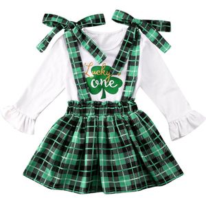 1-6Y St.Patrick Dag Peuter Baby Kid Meisje Kleding Set Clover Lange Mouw T-shirt + Groene Plaid Rokken Outfit Kinderen kostuums