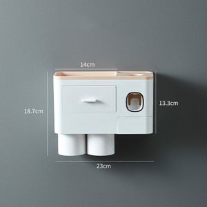 Punch-Gratis Tandenborstel Houder Automatische Tandpasta Dispenser En Cup Muur Gemonteerde Wassen En Opslag Rack Badkamer Set