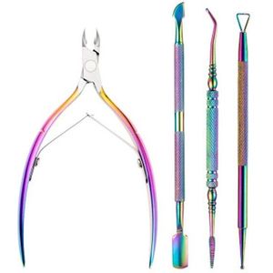 Huidtang Ingegroeide Nagel Kit Cuticle Pusher Driehoek Gel Nagellak Remover Nail Cleaner Tool Vork Nagelvijl Lifter