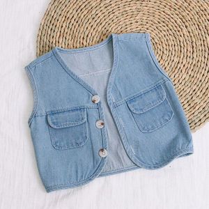Kinderen Vest 2022 Baby Meisje Lente Kleding Kinderen Mouwloze Denim Vesten Koreaanse Peuter Jongens Katoen Casual Losse Vesten