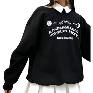 Insgoth Zwart Grunge Oversized Hoodies Gothic Harajuku Streetwear Chic Brief Print Hoodies Vrouwen Herfst Lange Mouw Truien