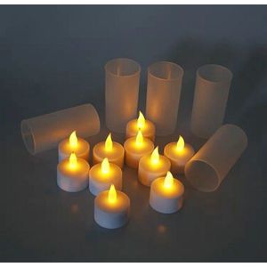 Set Van 12 Creatieve Led Kaars Lamp Oplaadbare Flikkerend Kaars Nachtlampje Simulatie Vlam Theelichtje Thuis Bruiloft Decor-Amber