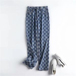 Sweetown Dambord Rechte Jeans Vrouwen Engeland Preppy Stijl 90S Streetwear Y2K Outfits Hoge Taille Plaid Denim Broek Herfst