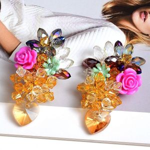 Hoge Handgemaakte Kleurrijke Kristal Bloem Oorbellen Mode Earring Sieraden Accessoires Voor Vrouwen