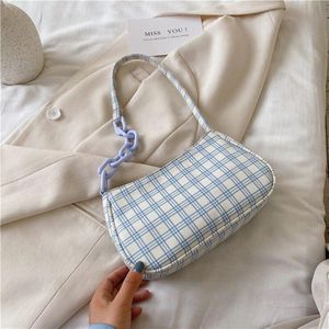 Schotse Plaid Baguette Tas Voor Vrouwen Schouder Hand Tassen Meisje Keten Bakken Kleine Reizen Portemonnees Mobiele Telefoon Bolso femme