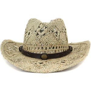 Fs Zomer Vrouwen Strand Zon Uv-bescherming Stro Hoeden Mannen Brede Rand Cowboyhoed Vintage Panama Cap Chapeau Femme