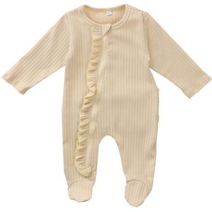 0-6M Pasgeboren Baby Baby Meisjes Jongens Romper Een Stuk Footed Pyjama Snoep Kleuren Lange Mouw Ruches zip Nachtkleding Nachtkleding