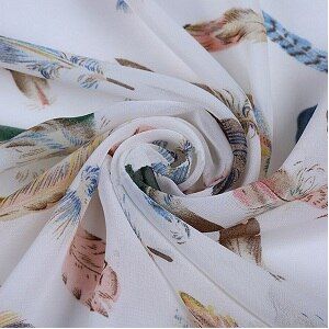 100cm * 148cm Kleurrijke Feather Print Chiffon stof Gaas Pluim Patroon Chiffon Doek Zachte Versieren Tissue
