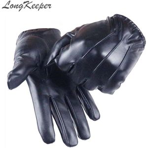 Longkeeper Vrouwen Volledige Vinger Handschoenen Vrouwelijke Pu Leer Rijden Solid Winter Dikke Warm Voor Mannen G243