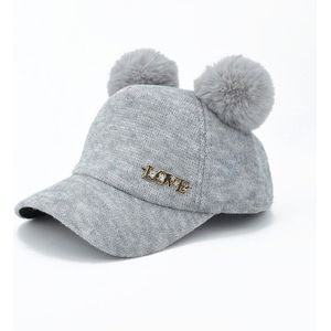 Winter Lente Kinderen Baseball Cap Effen Kleur Zonnehoed Met Dubbele Pompom Outdoor Warme Meisjes Zonnehoed