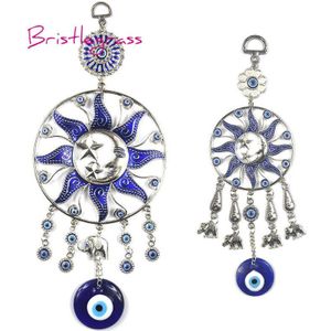 Bristlegrass Turks Blauwe Boze Oog Zon Maan Ster Olifant Schijf Amulet Lucky Charm Muur Opknoping Hanger Zegen Bescherming Decor