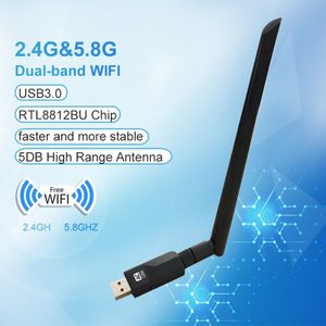 Mini Netwerkkaart 2.4G &amp; 5.8G 1200Mbps Wifi Adapter USB3.0 5Dbi Antenne Ethernet Wifi Ontvanger
